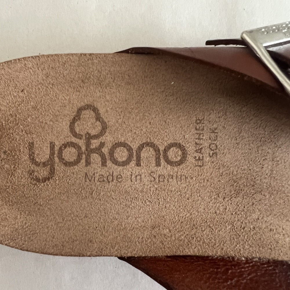 Yokono Comfort Sandals Womens 9 Brown Leather Toe Loop Spain Cork Buckle - Picture 8 of 10